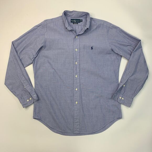 Ralph Lauren Shirt Men 15.5 Shark Blue Crosshatch Cotton Classic Fit Button Down - Picture 2 of 10